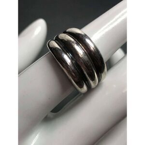 2119 Signed NF Sterling Silver Puffy Modernist Band Ring 3 Row Size 7  6.6 grams